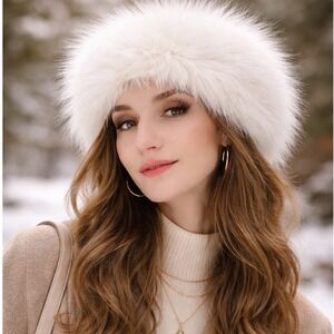Unbranded Genuine Rabbit Fur Hat Women OS White Woven Winter Chic Mob Wife